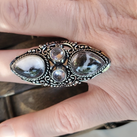 New Amazing Zebra Jasper and White Topaz 925 Silver Statement Ring. - Picture 2 of 16